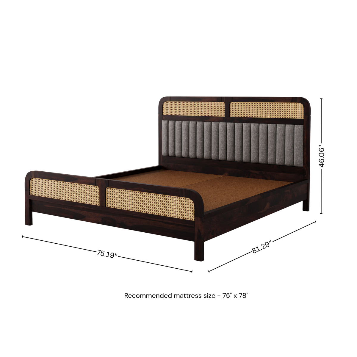 Wooden King Size bed without Storage in Walnut Finish for Bedroom