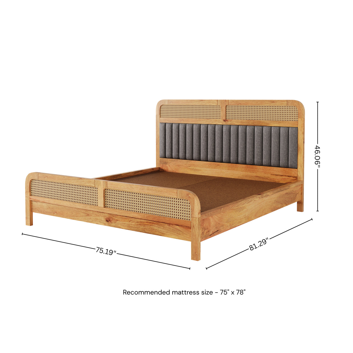 Wooden King Size bed without Storage in Natural Finish for Bedroom