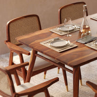 Sheesham Wood 8 Seater Dining Table Set with Cane Back Chairs