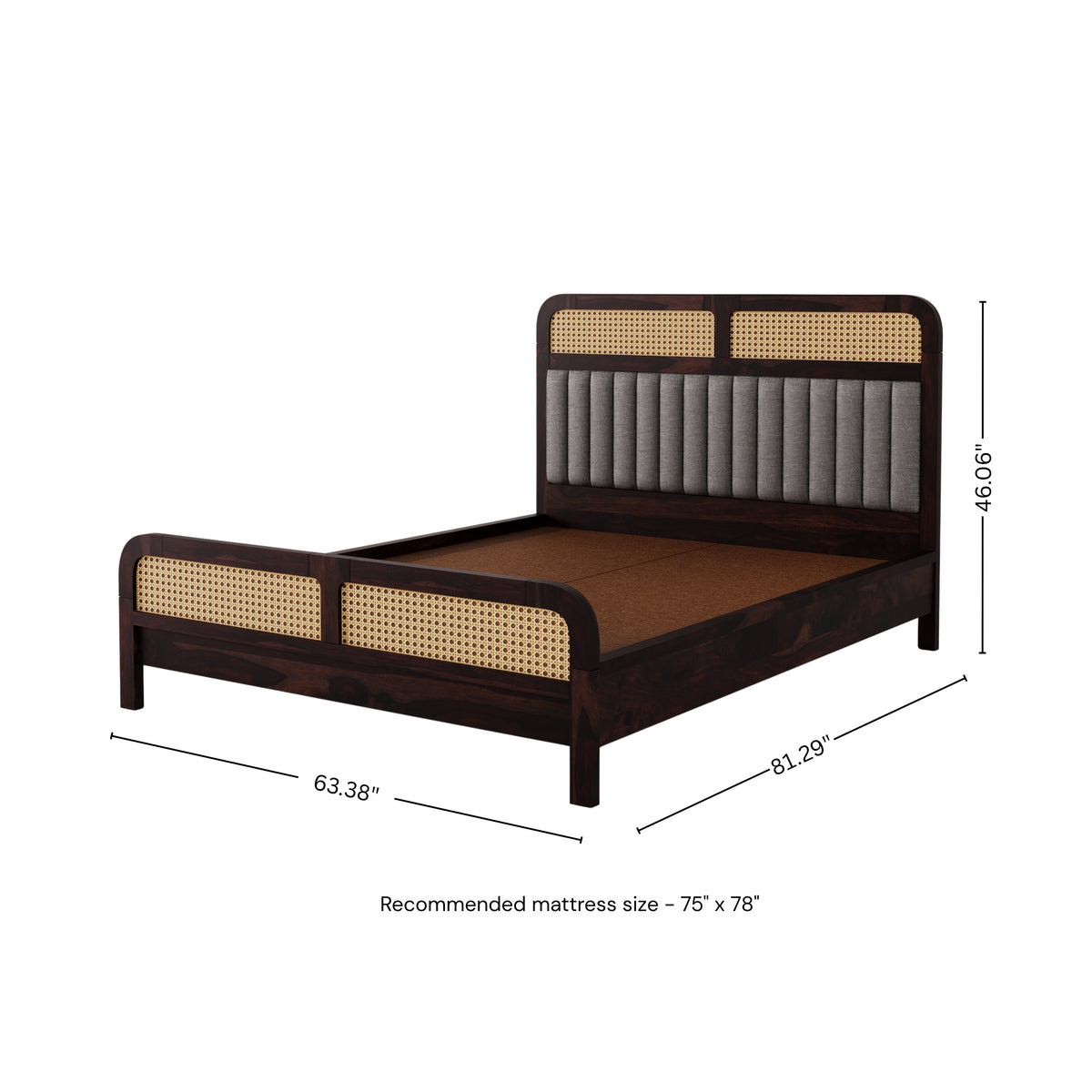 Wooden Queen Size bed without Storage in Walnut Finish for Bedroom