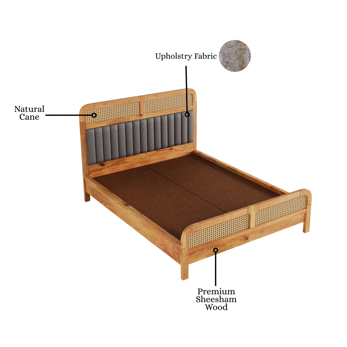 Wooden Queen Size bed without Storage in Natural Finish for Bedroom