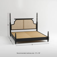 Solid Sheesham Wood King Size Bed with Cane Headboard