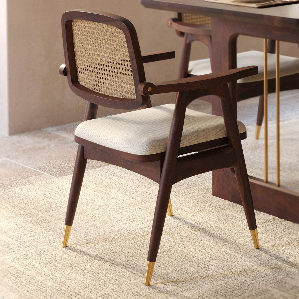 Sheesham Wood Dining Table 4 Seater with Modern Metal Accent Design
