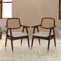 Wooden Dining Chairs Set of 2 with Cane Back and Cushioned Seat
