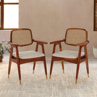 Wooden Dining Chairs Set of 2 with Cane Back and Cushioned Seat