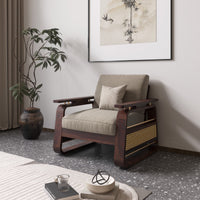 Wooden Single Seater Sofa with Rattan Design