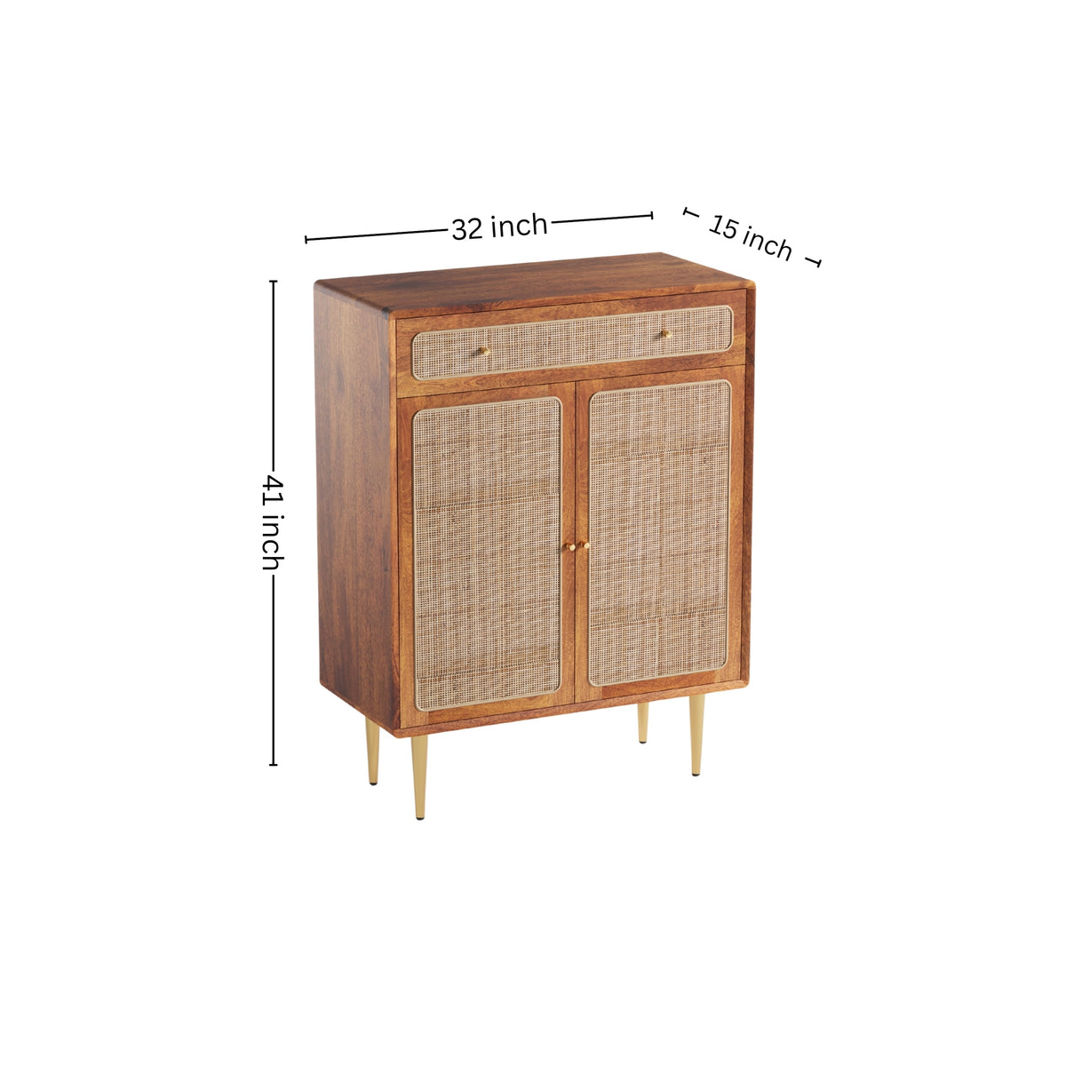 Solid Wood Shoe Cabinet in Rattan Design