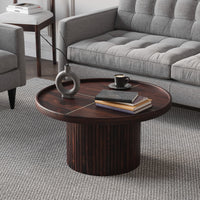 Wooden Round Coffee Table in Walnut Finish for Living Room