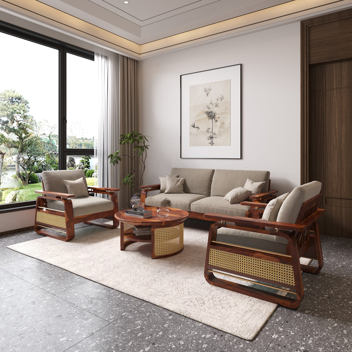 Solid Wood 5 Seater Sofa Set