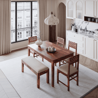 Solid Wood Dining Table 6 Seater Set with Bench for Dining Room