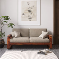 Wooden Sofa Set 3 Seater with Rattan Design in Honey Finish