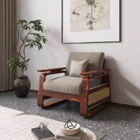 Wooden Single Seater Sofa with Rattan Design