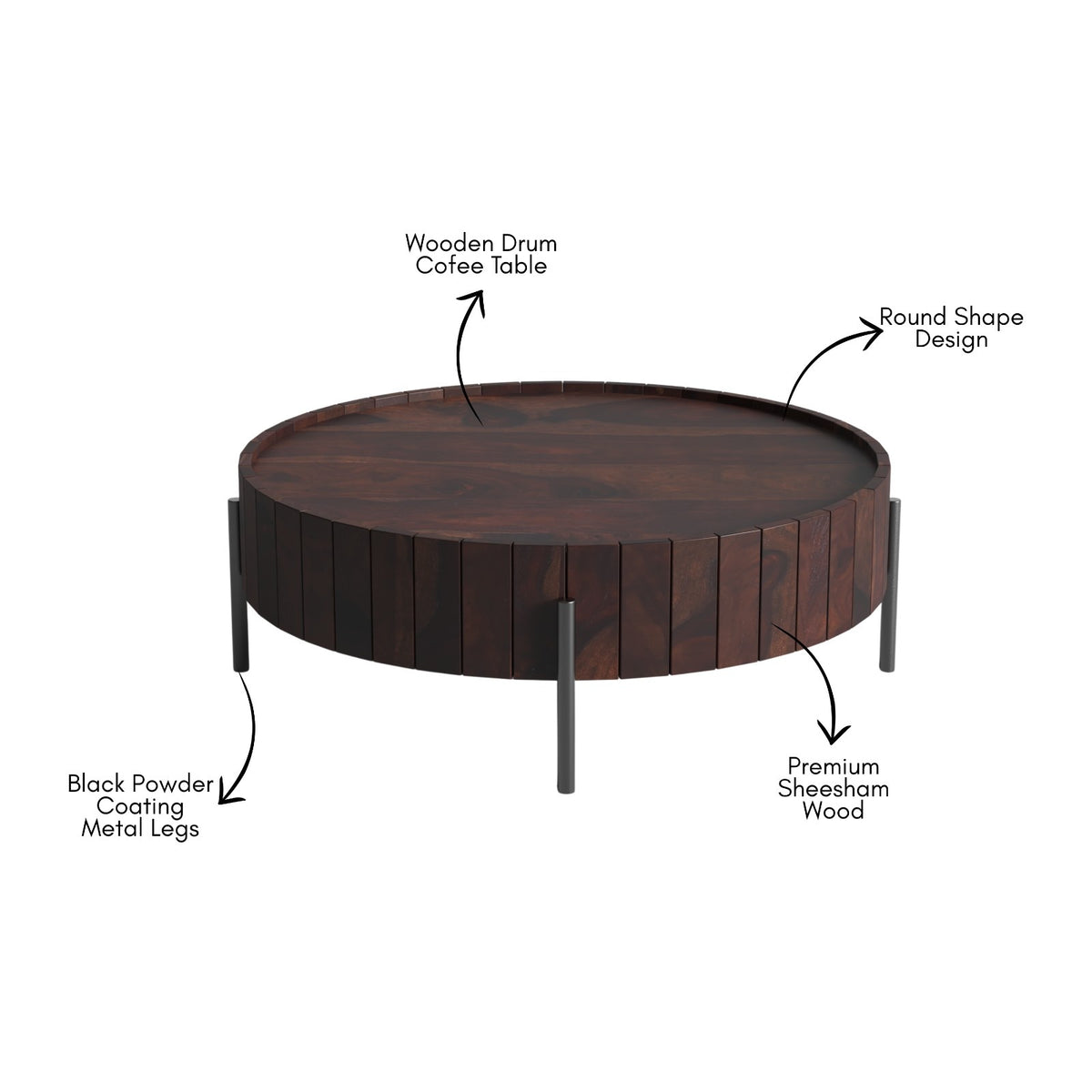 Solid Sheesham Wood Round Coffee Table