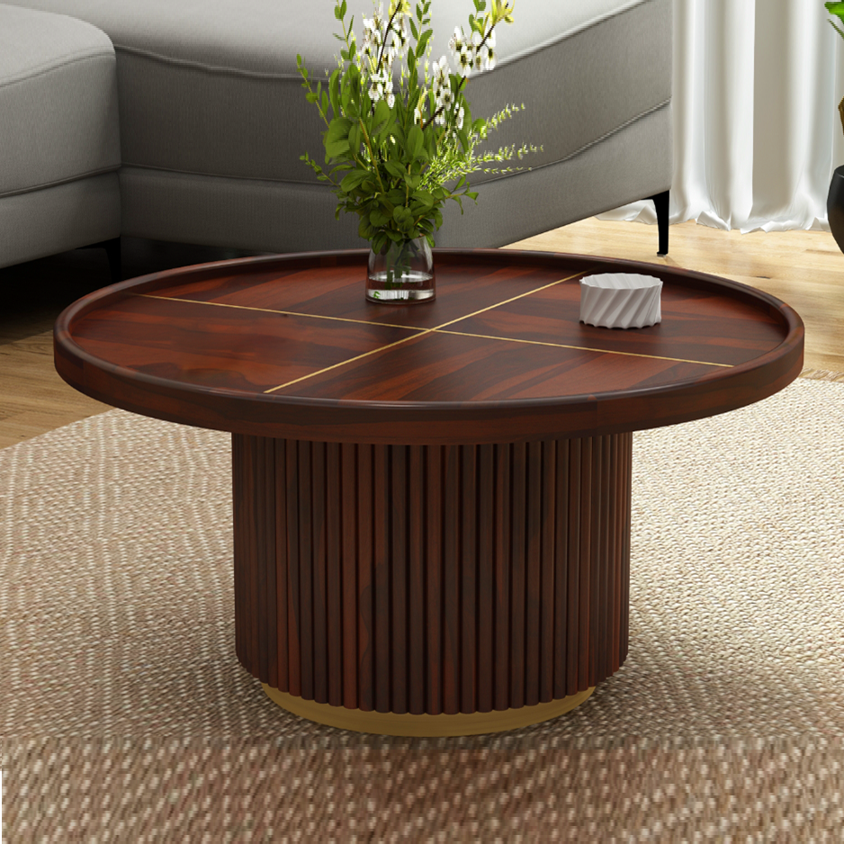 Round coffee table made of solid sheesham wood
