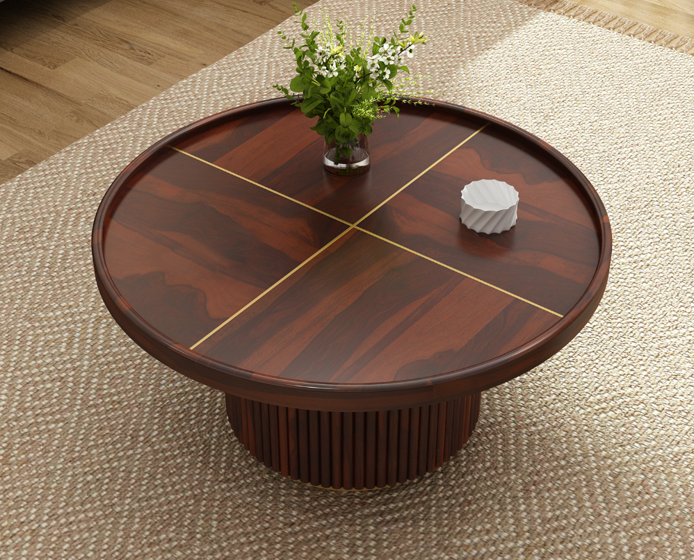 Round coffee table made of solid sheesham wood