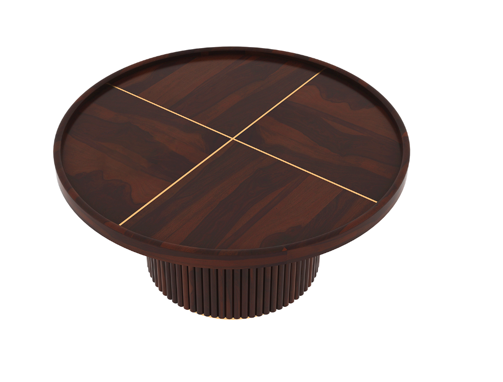 Round coffee table made of solid sheesham wood