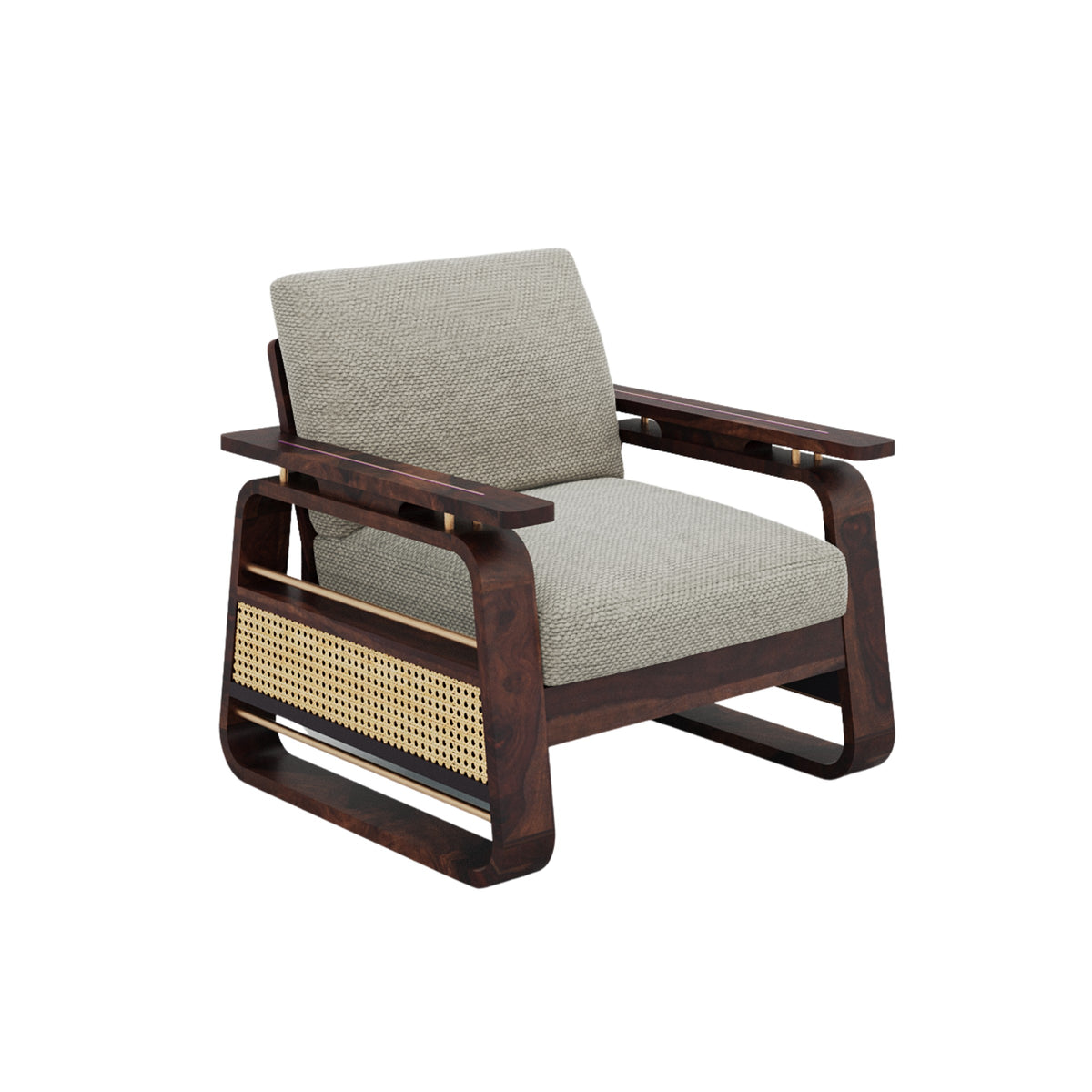 Wooden Single Seater Sofa with Rattan Design