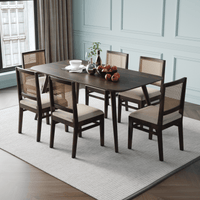 Dining table set with chairs in a room with light-colored main view