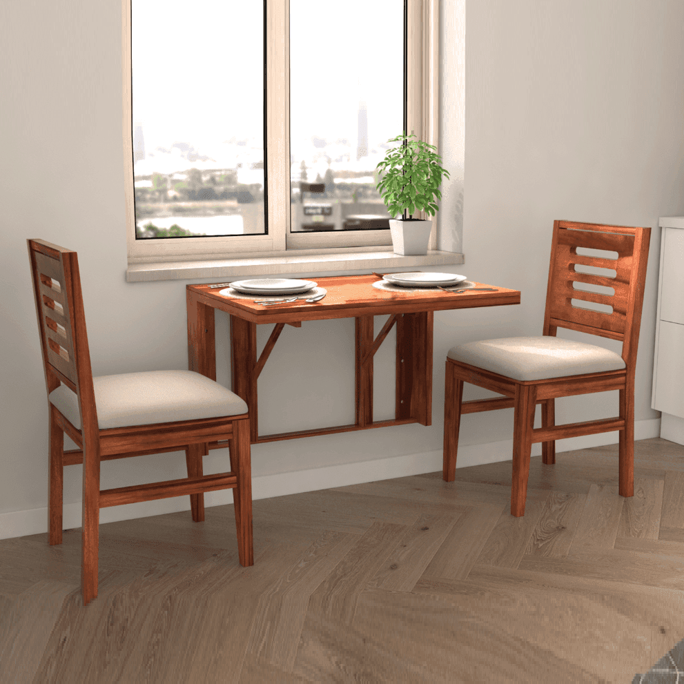 Solid Wood Dining Table 2 Seater Set in Honey Finish – DIMARVA