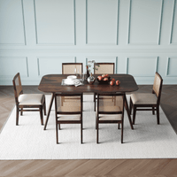 Dining table set with chairs in a room side upper view