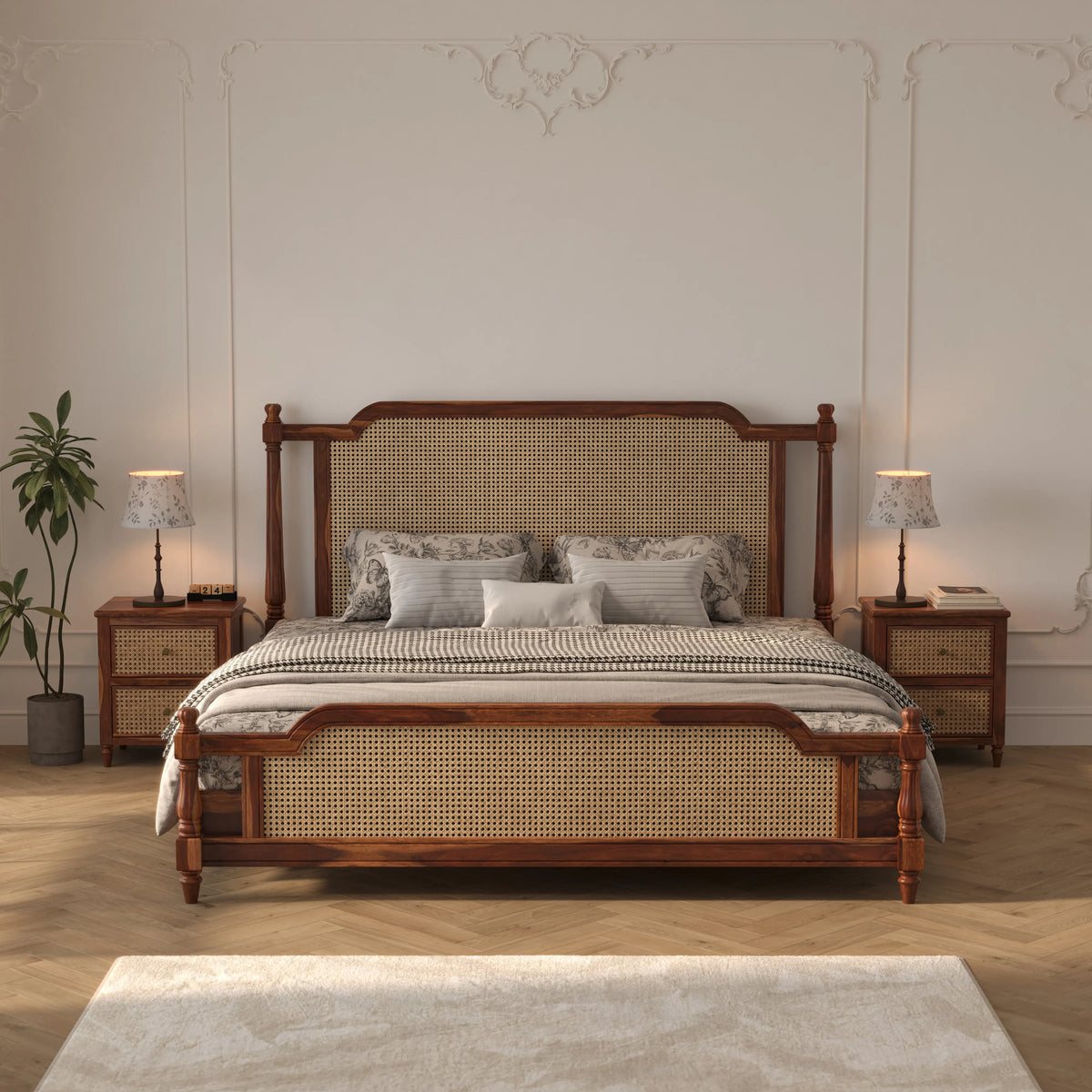 Wooden King Size bed without Storage made of solid sheesham wood