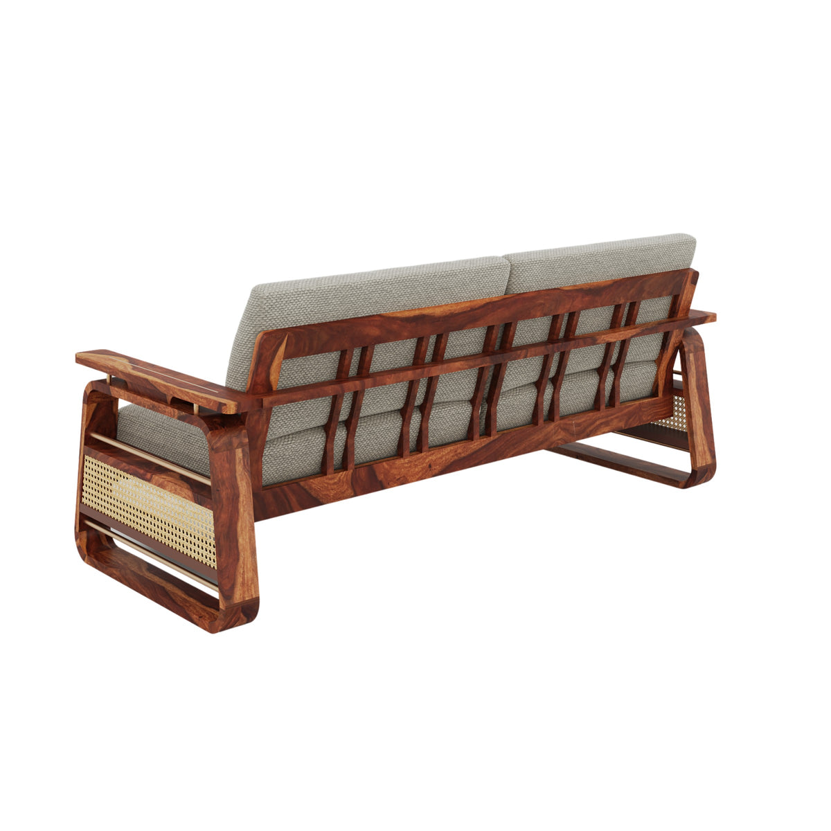 Wooden Sofa Set 3 Seater with Rattan Design in Honey Finish