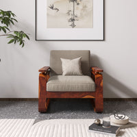 Wooden Single Seater Sofa with Rattan Design