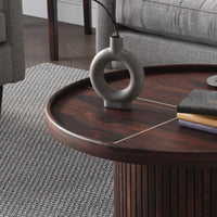 Wooden Round Coffee Table in Walnut Finish for Living Room