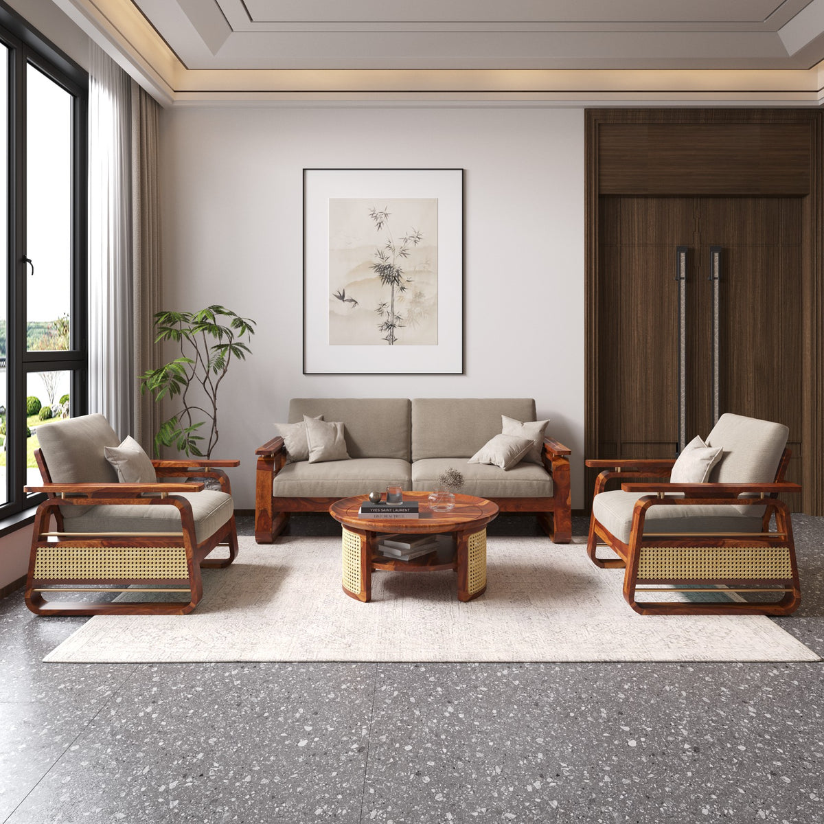 Solid Wood 5 Seater Sofa Set