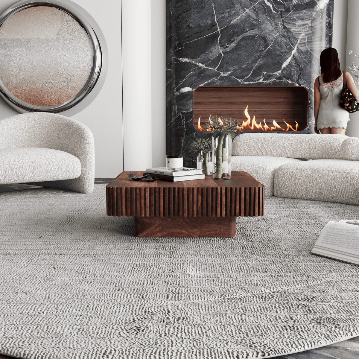 Modern living room with a wooden coffee table