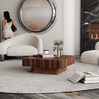 Modern living room with a wooden coffee table 