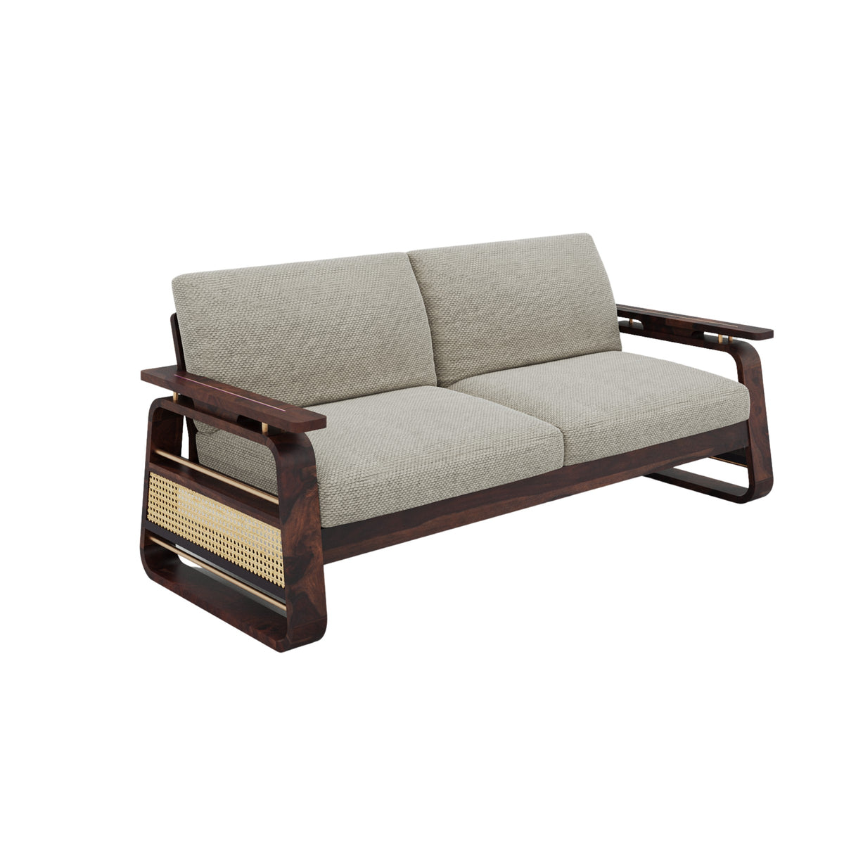 Wooden Sofa Set 3 Seater with Rattan Design in Honey Finish
