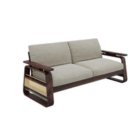 Wooden Sofa Set 3 Seater with Rattan Design in Honey Finish