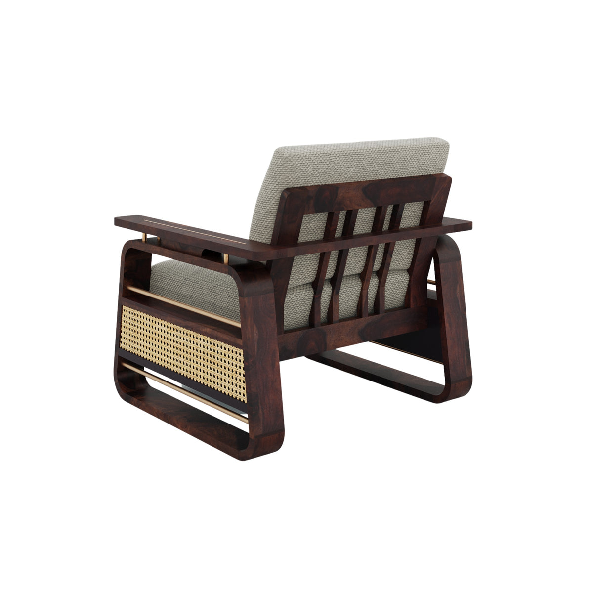 Wooden Single Seater Sofa with Rattan Design