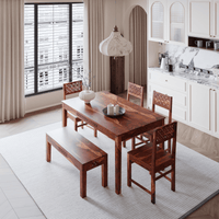 Sheesham Wood Dining Table 6 Seater with Bench for Dining Room