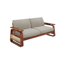 Wooden Sofa Set 3 Seater with Rattan Design in Honey Finish